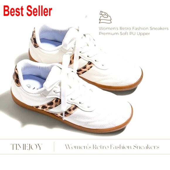 Retro Leather Sneakers with Gum Sole, Non-Slip Cushion for Streetwear - Picture 6 of 7